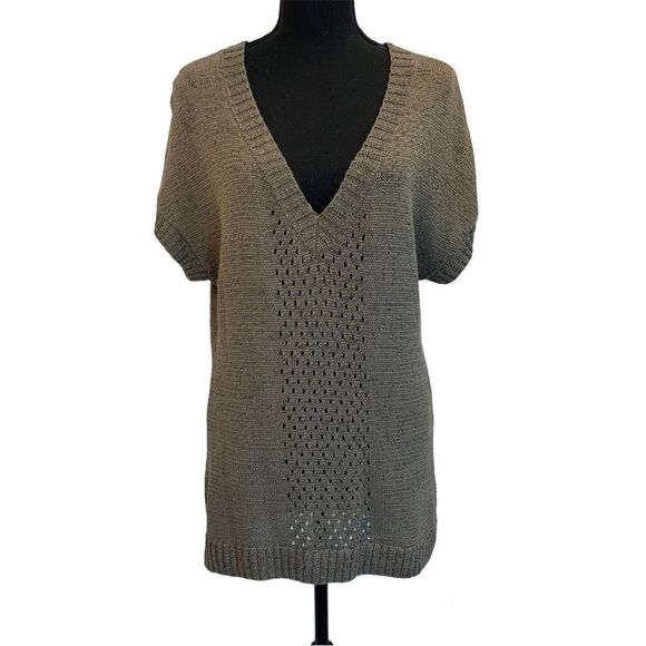 Mexx khaki short sleeve V-neck knit sweater Sz M - Picture 1 of 11